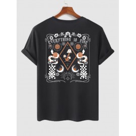 Snake Rose Moon Graphic Pattern Short Sleeves Crew Neck T-shirt