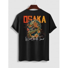 OSAKA Letter Dragon Graphic Pattern Short Sleeves Basic Tee