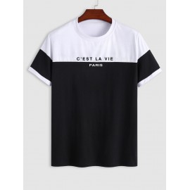 Short Sleeves C'EST LA VIE PARIS Colorblock Two Tone T Shirt