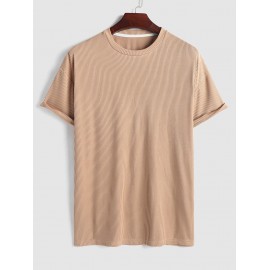 Solid Color Ribbed Textured Short Sleeves T-shirt