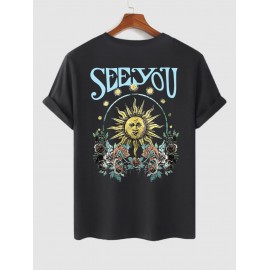 Letter and Sun and Flowers Graphic Pattern T-shirt