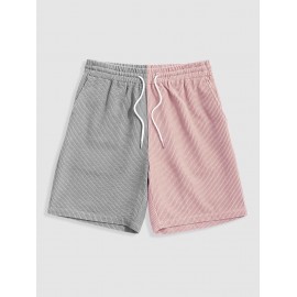 Two Tone Color Drawstring Corduroy Shorts