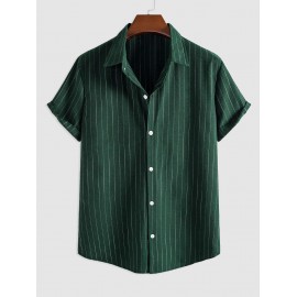 Men's Vertical Striped Pattern Short Sleeves Button Fly Casual Summer Shirt